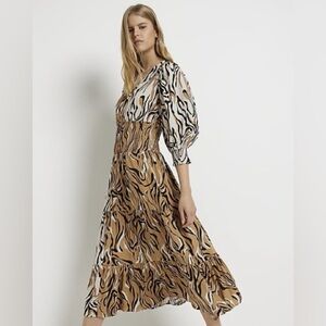 River Island Tiger Midi Dress Size US 12